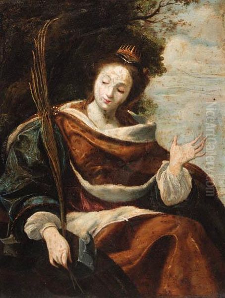 Saint Catherine; And Saint Cecilia Oil Painting by Aubin Vouet