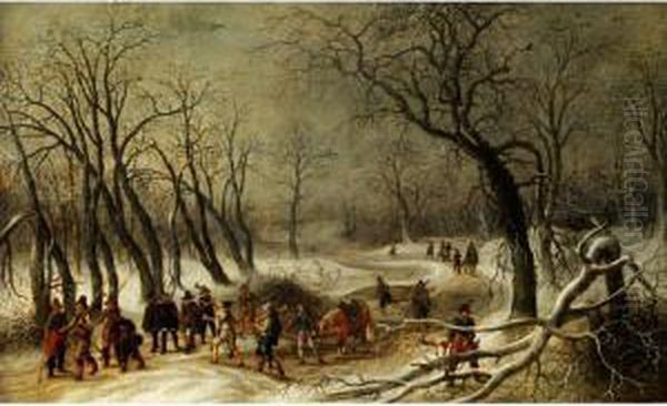 Winterlandschaft Mit Soldaten Oil Painting by Sebastien Vrancx