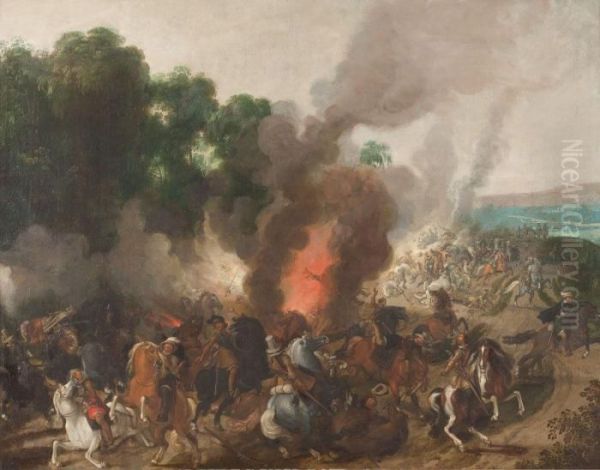 Reitergefecht Zwischen Franzosen Und Flamen Bei Herzogenbusch Oil Painting by Sebastien Vrancx