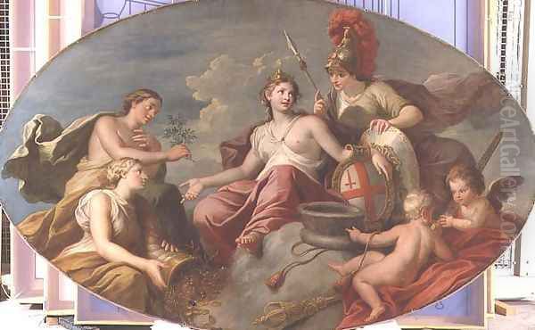 Allegorical group representing London, Justice, Prudence, Temperance and Fortitude, 1725-27 Oil Painting by Sir James Thornhill