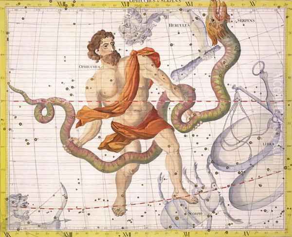 Constellation of Ophiucus and Serpens, plate 22 from Atlas Coelestis, by John Flamsteed 1646-1710, published in 1729 Oil Painting by Sir James Thornhill