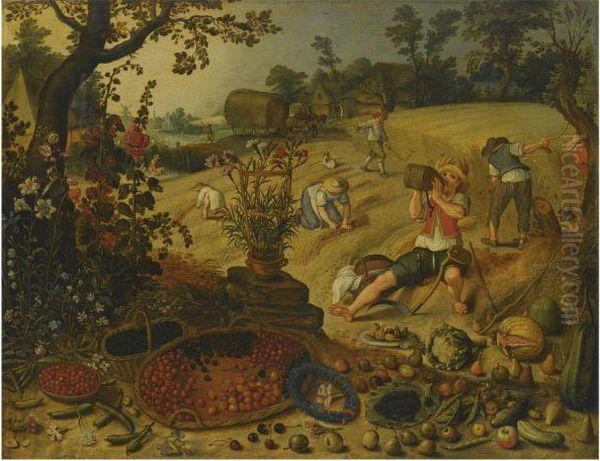 An Allegory Of Summer, With Peasants Bringing In The Harvest Oil Painting by Sebastien Vrancx