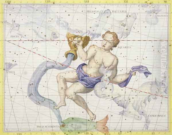 Constellation of Aquarius, plate 9 from Atlas Coelestis, by John Flamsteed 1646-1710, published in 1729 Oil Painting by Sir James Thornhill