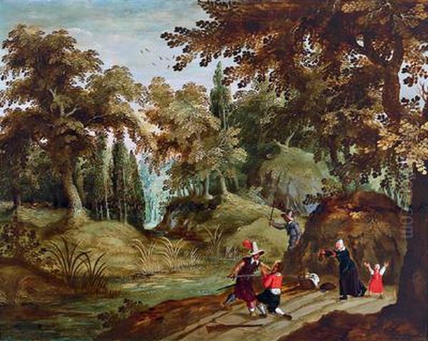 Paesaggio Boschivo Con Scena Di Una Rapina Oil Painting by Sebastien Vrancx