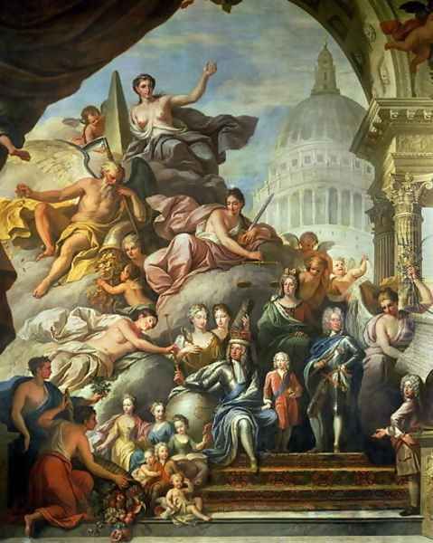 Rear wall painting of the Upper Hall glorifying George I 1660-1727 and the House of Hanover, 1718-24 Oil Painting by Sir James Thornhill