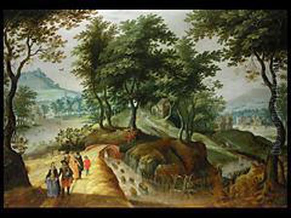 Phantasielandschaft Mit Hausern Und Mehreren Personen Auf Einem Weg Oil Painting by Sebastien Vrancx