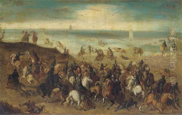 The Battle Between Officers Breaute And Gerard Abrahamsz Oil Painting by Sebastien Vrancx