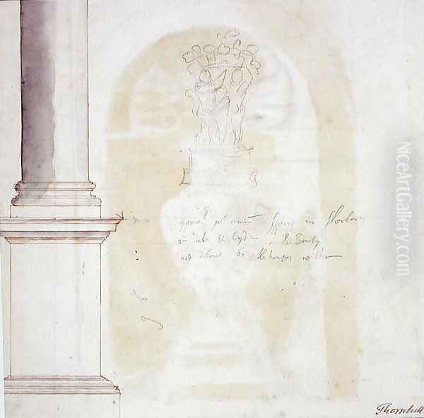 Sketch of a pillar and statue Oil Painting by Sir James Thornhill