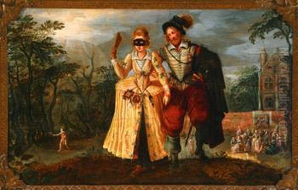 Costumed Couple In A Landscape Oil Painting by Sebastien Vrancx