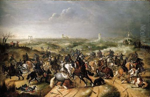 The Battle Between Officers 
Breaute And Gerard Abrahamsz., Called Lekkerbeetje, At Vught, 5 February
 1600 Oil Painting by Sebastien Vrancx