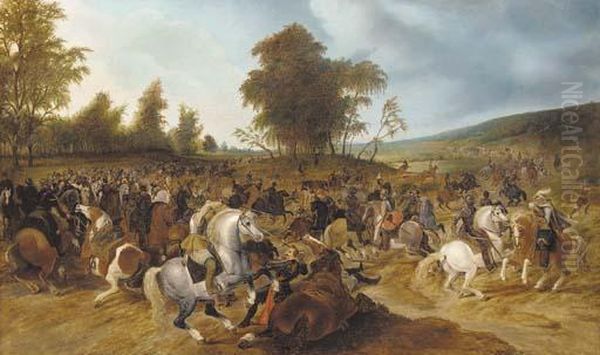 A Battle Scene Oil Painting by Sebastien Vrancx