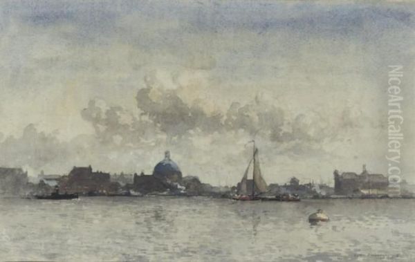 The Koepelkerk Seen From The River Ij, Amsterdam Oil Painting by Cornelis Vreedenburgh