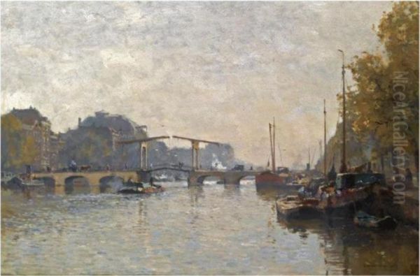 A View Of The Magere Brug, Amsterdam Oil Painting by Cornelis Vreedenburgh