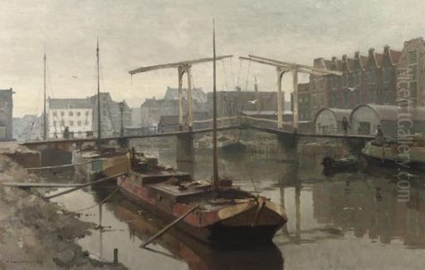 The Sloterdijkerbrug On The Prinseneiland, Amsterdam Oil Painting by Cornelis Vreedenburgh