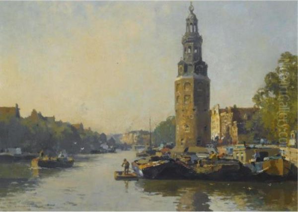 A View Of The Montelbaanstoren, Amsterdam Oil Painting by Cornelis Vreedenburgh