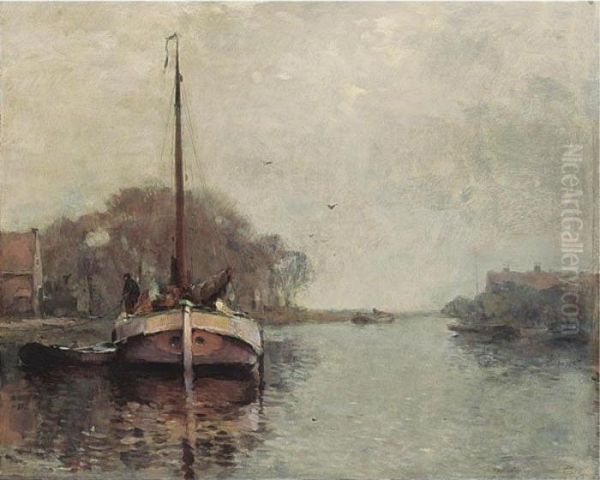 Mooring The Boat Oil Painting by Cornelis Vreedenburgh