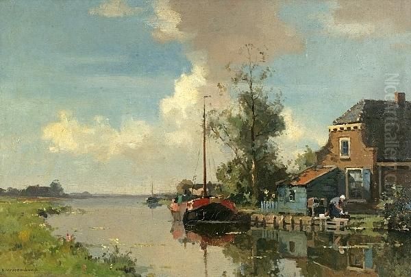 Canal Scene Oil Painting by Cornelis Vreedenburgh