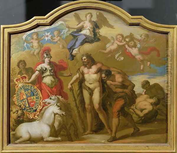 Allegory of the Power of Great Britain by Land, design for a decorative panel for George Is ceremonial coach, c.1718 Oil Painting by Sir James Thornhill