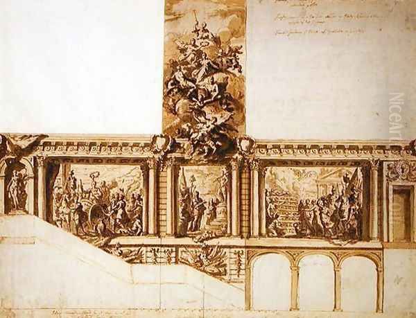 Design for Ceiling Walls and Staircase Oil Painting by Sir James Thornhill