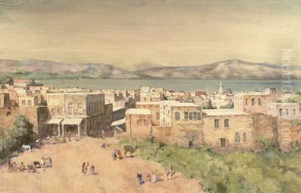 The Town Of Tiberias On The Western Shore Of The Sea Of Galilee, Israel Oil Painting by Cornelis Vreedenburgh