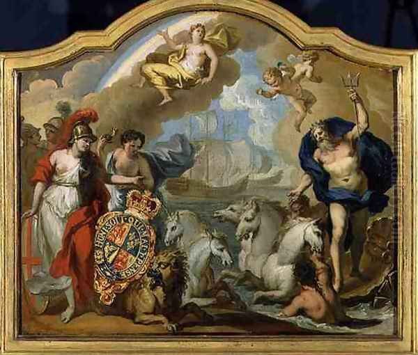 Allegory of the Power of Great Britain by Sea, design for a decorative panel for George Is ceremonial coach, c.1720 Oil Painting by Sir James Thornhill