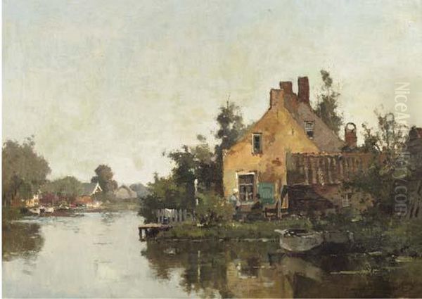 Houses By The Riverside Oil Painting by Cornelis Vreedenburgh