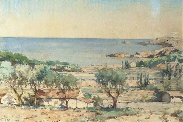 A Sunny Mediterranean Landscape Oil Painting by Cornelis Vreedenburgh