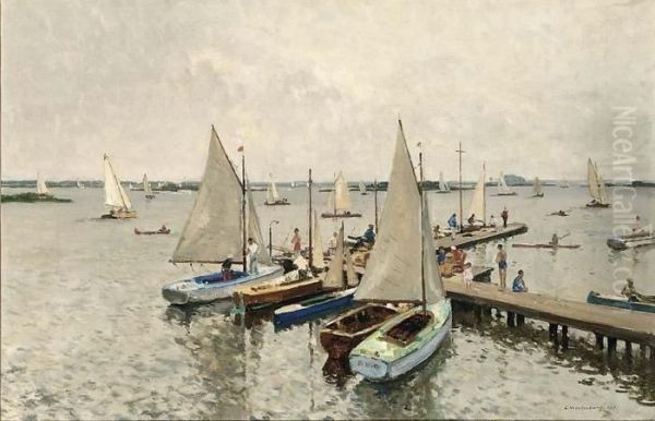 Sailing Boats At The Loosdrechtse Plassen Oil Painting by Cornelis Vreedenburgh