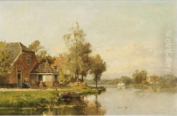 A Sunny Day By The River Oil Painting by Cornelis Vreedenburgh