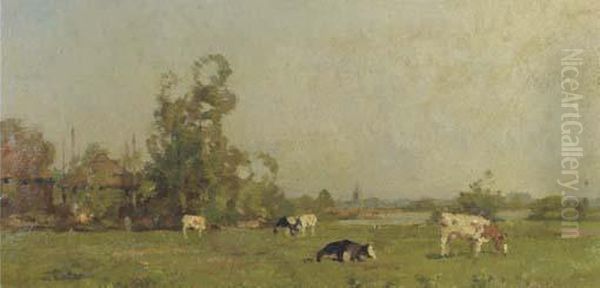 Cows In A Summer Meadow Oil Painting by Cornelis Vreedenburgh