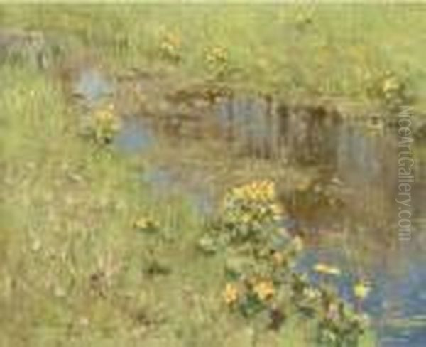 A Stream Running Through A Watermeadow Oil Painting by Cornelis Vreedenburgh