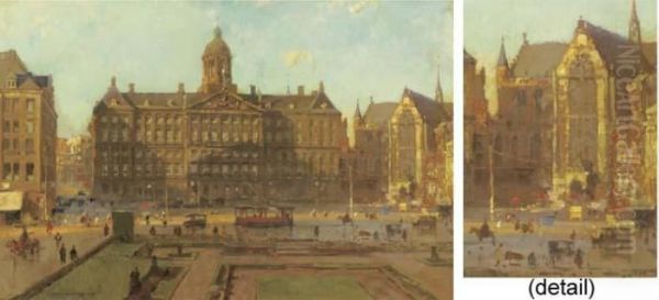 The Royal Palace And The Nieuwe Kerk On The Dam, Amsterdam Oil Painting by Cornelis Vreedenburgh