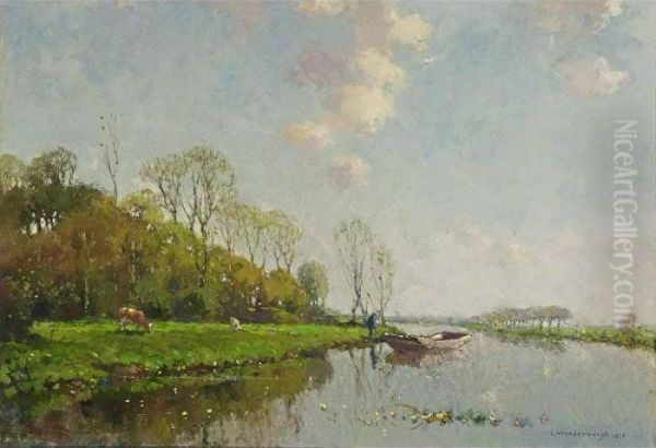 A Polder Landscape Oil Painting by Cornelis Vreedenburgh