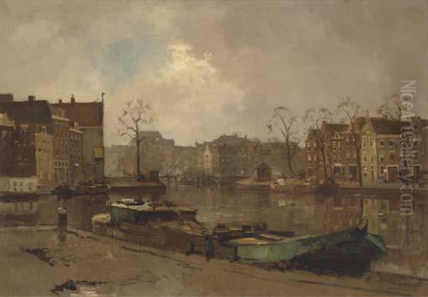 A View Of The Spaarne, Haarlem Oil Painting by Cornelis Vreedenburgh