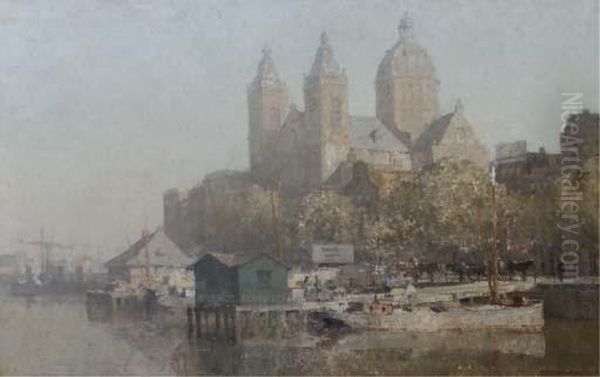 The Prins Hendrikkade With The Saint Nicolaas Church, Amsterdam Oil Painting by Cornelis Vreedenburgh