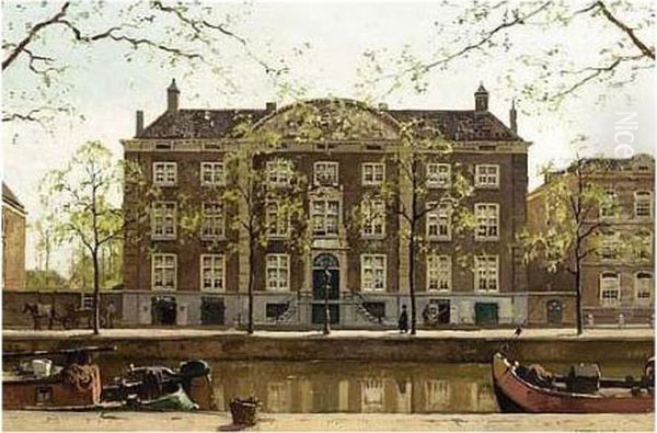 A View Of The Corvershof On The Nieuwe Herengracht, Amsterdam Oil Painting by Cornelis Vreedenburgh