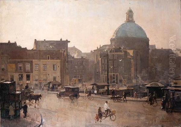 View Of The Singel, Amsterdam, With The Koepelkerk Beyond Oil Painting by Cornelis Vreedenburgh