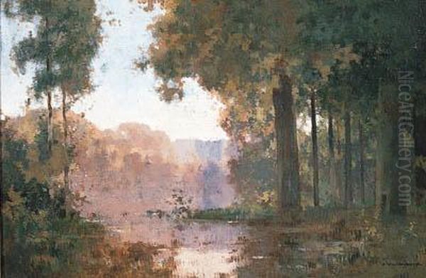 A Woodland Marsh Oil Painting by Cornelis Vreedenburgh