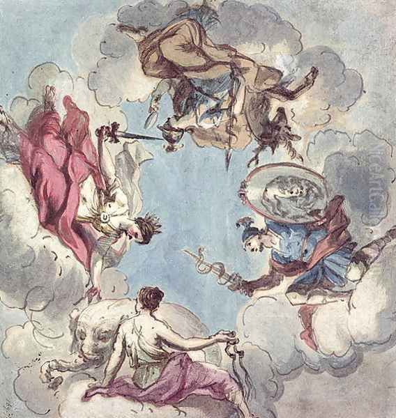 Design for a Ceiling: The Four Cardinal Virtues, Justice, Prudence, Temperance and Fortitude Oil Painting by Sir James Thornhill