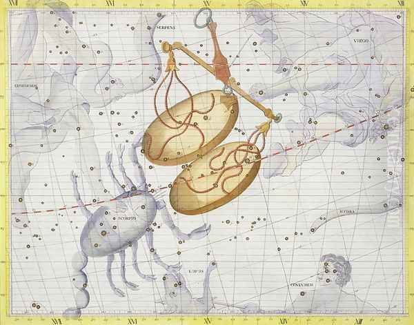 Constellation of Libra, plate 7 from Atlas Coelestis, by John Flamsteed 1646-1710, published in 1729 Oil Painting by Sir James Thornhill