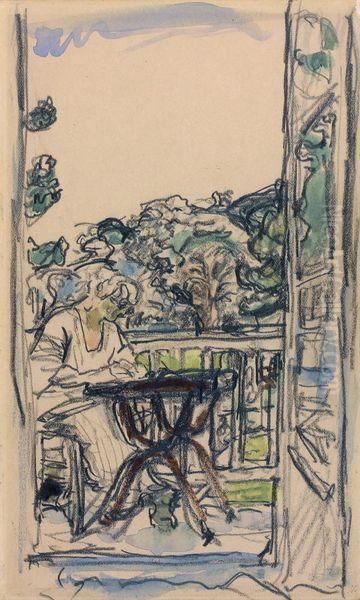 Jeune Femme Sur Sa Terrasse Oil Painting by Jean-Edouard Vuillard