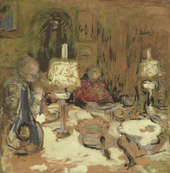 Le Diner Aux Deux Lampes, Rue De Calais Oil Painting by Jean-Edouard Vuillard