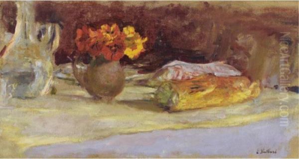 Bouquet De Capucines, Carafe Et Pain Sur Une Table Oil Painting by Jean-Edouard Vuillard