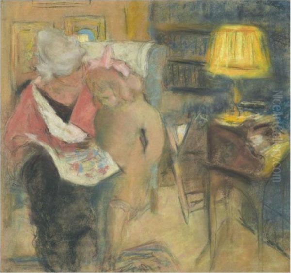 Lucy Hessel Et Lulu, Rue De Naples ('les Images') Oil Painting by Jean-Edouard Vuillard