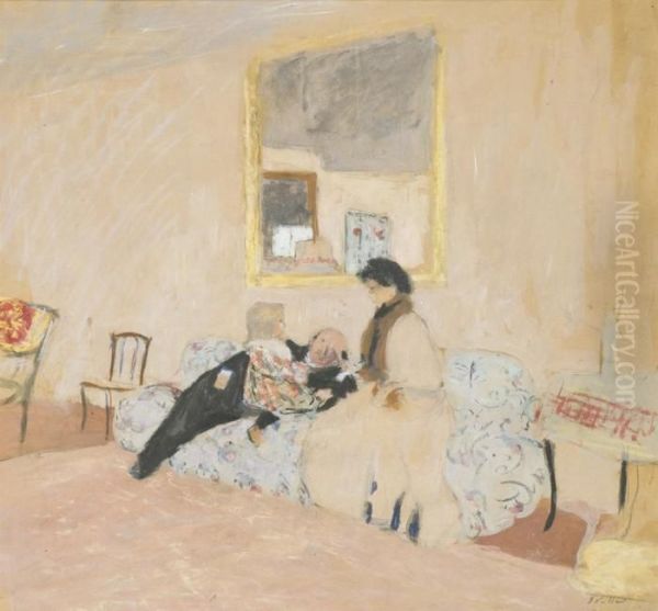 Annette Et Les Visiteurs (m. Et Mme Alexandre Vuillard) Oil Painting by Jean-Edouard Vuillard