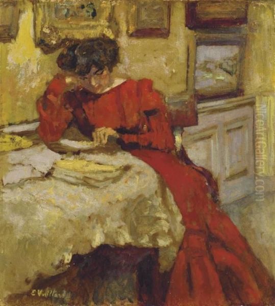 Madame Hessel En Robe Rouge Lisant Oil Painting by Jean-Edouard Vuillard