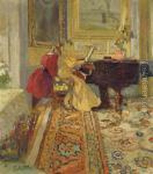 La Lecon De Piano, Madame Arthur Fontaine Et Sa Fille Oil Painting by Jean-Edouard Vuillard