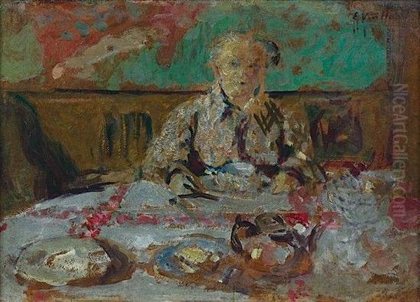 Madame Vuillard A Table Oil Painting by Jean-Edouard Vuillard