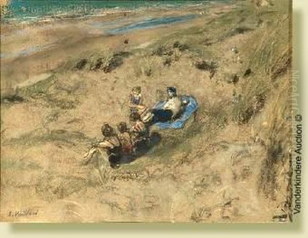 Scenede Plage, Pastel Sur 
Papier. Signe En Bas A Gauche E. Vuillard.ecole Francaise. Vers 1900. 
Dim.: 24x32 Cm Oil Painting by Jean-Edouard Vuillard