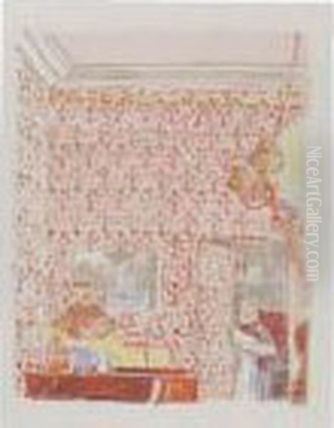 Interieur Aux Tentures Roses I Oil Painting by Jean-Edouard Vuillard